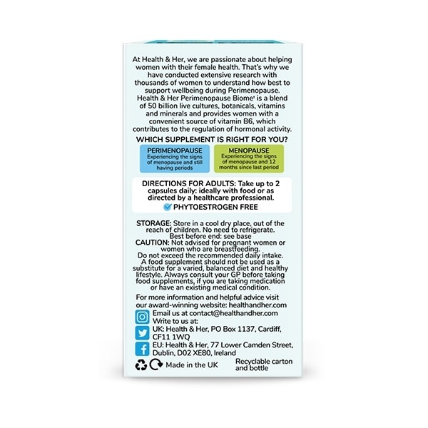 Health & Her Perimenopause Biome Support Supplement 60 Caps