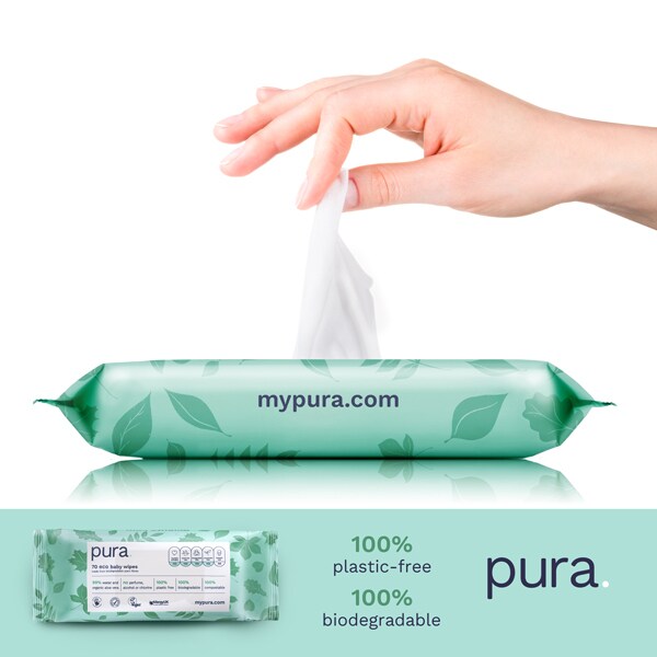 Pura Baby Wipes Plastic Free, 10 x 70 pack, (700 Wipes)