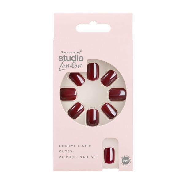 Studio London Burgundy Chrome False Nails