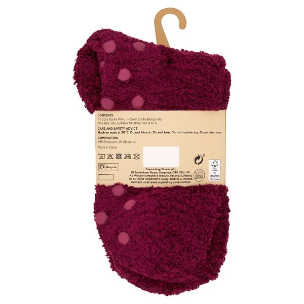 Superdrug Cosy Socks 2Pk Pink/Burgundy