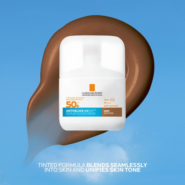La Roche Posay Anthelios UVAir Serum Sunscreen SPF50+, shade: deep, with Hyaluronic Acid, Niacinamide & Vitamin E, for all skin types, 50ml