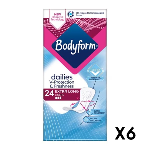 Bodyform Dailies Extra Long Panty Liners 24 pack X 6 Bundle