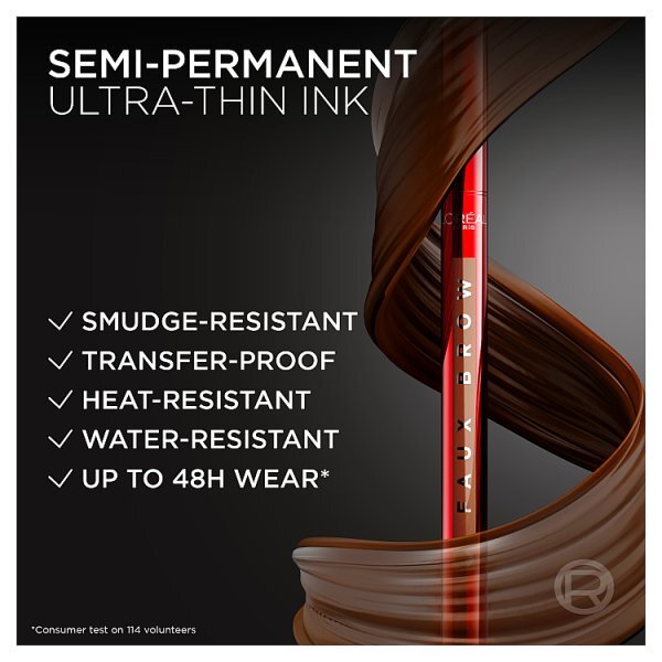 L'Oréal Paris Brown Tint Pen, Infallible Faux Brow, Up To 2-Day Brow Tint, Dark Brunette, 1g