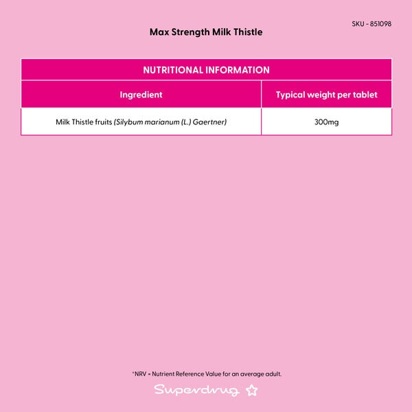 Superdrug Max Strength Milk Thistle 30s