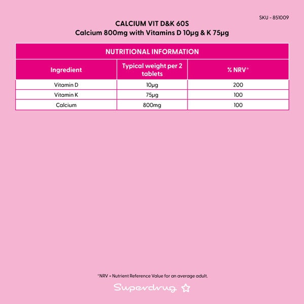 Superdrug Calcium & Vitamin D & K 60s