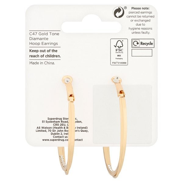 Superdrug Gold Tone Diamante Hoop Earrings
