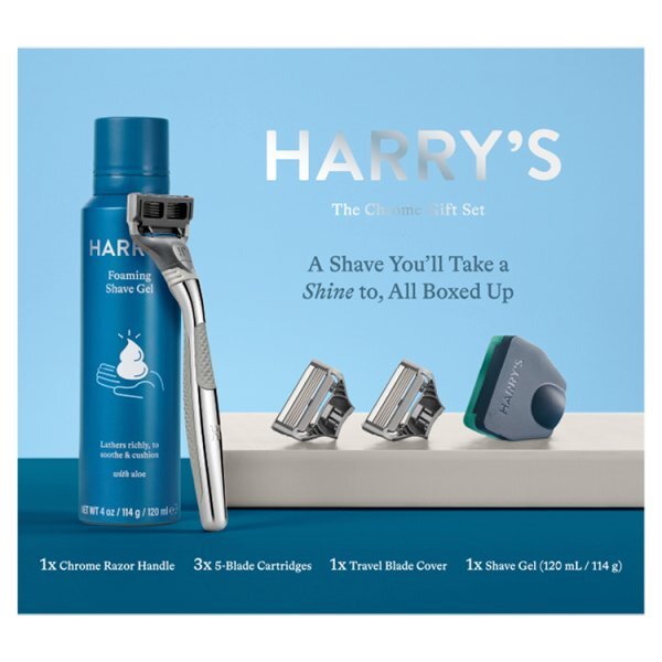 HarryS Men's Chrome Gift Set - 3 Razor Blades + Shave Gel