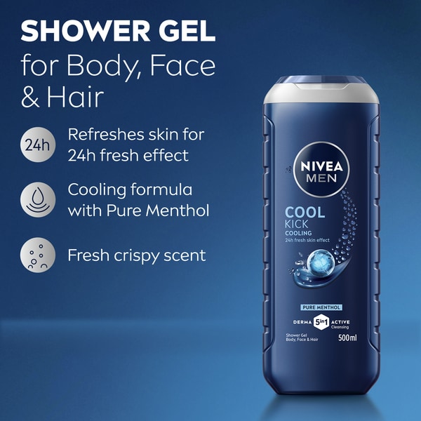 Nivea Men Cool Kick 5In1 Shower Gel 500Ml