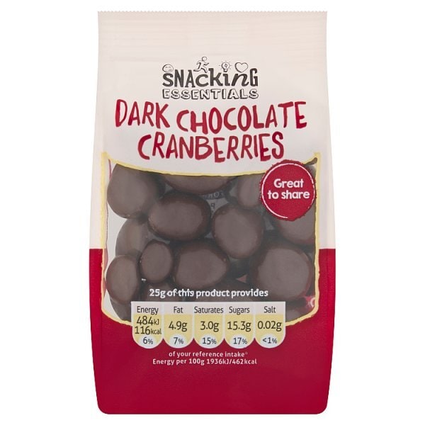 Snacking Essentials Dark Chocolate Cranberries 100G