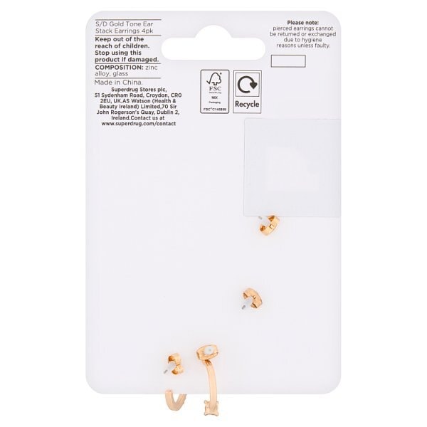 Superdrug Gold Tone Ear Stack Earrings 4 Pack