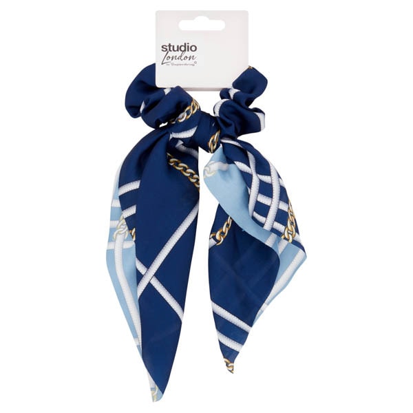 Studio Short Scarf Scrunchie In Navy Chain Print