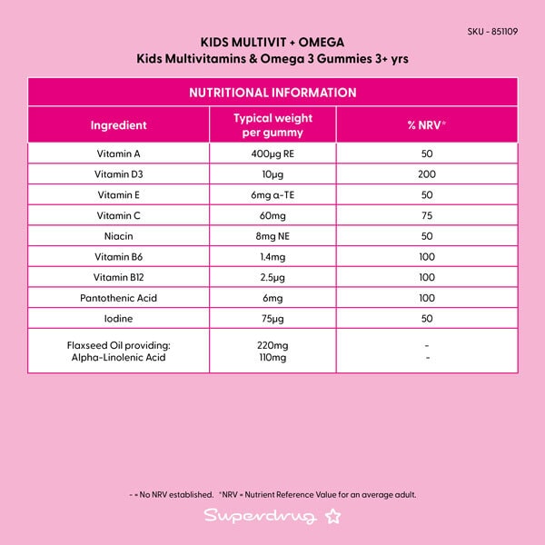 Superdrug Vegan Kids Multivit & Omega Gummies 30s