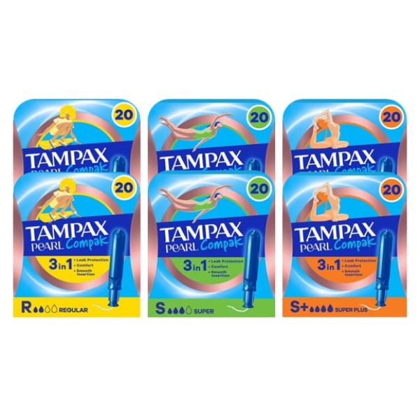 TAMPAX COMPAK PEARL REGULAR + SUPER + SUPER PLUS Bundle