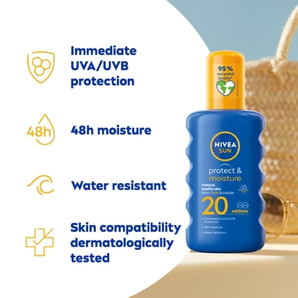 NIVEA SUN Suncream Spray Protect & Moisture SPF20 200ml