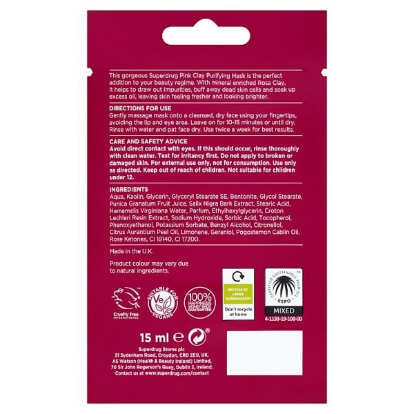 Superdrug Pink Clay Mask 15ml
