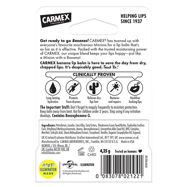Carmex Minions Banana Lip Balm Stick SPF15 4.25G
