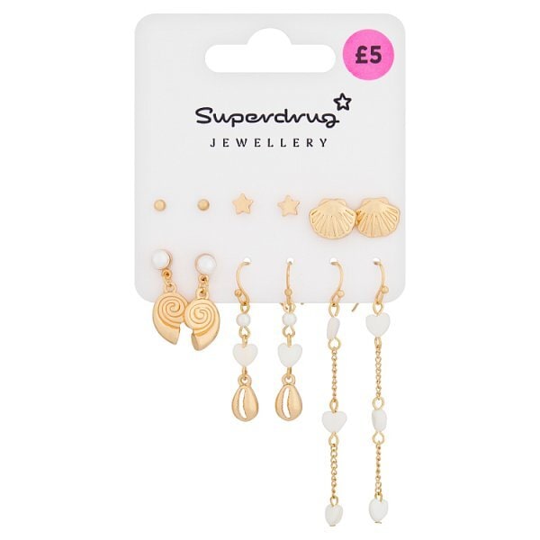 Superdrug Shell & Pearl Effect Earrings 6pk