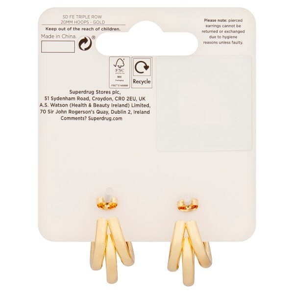 DNR Superdrug Studio Gold  Tone Triple Row 20 MM Hoops