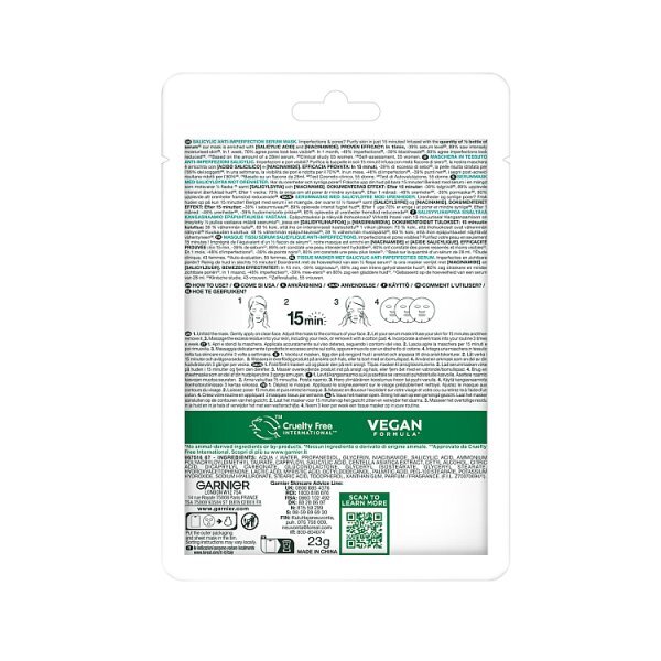 Garnier Salicylic Anti-Imperfection Face Mask,  3% Niacinamide, Salicylic, Aha, Centella Asiatica