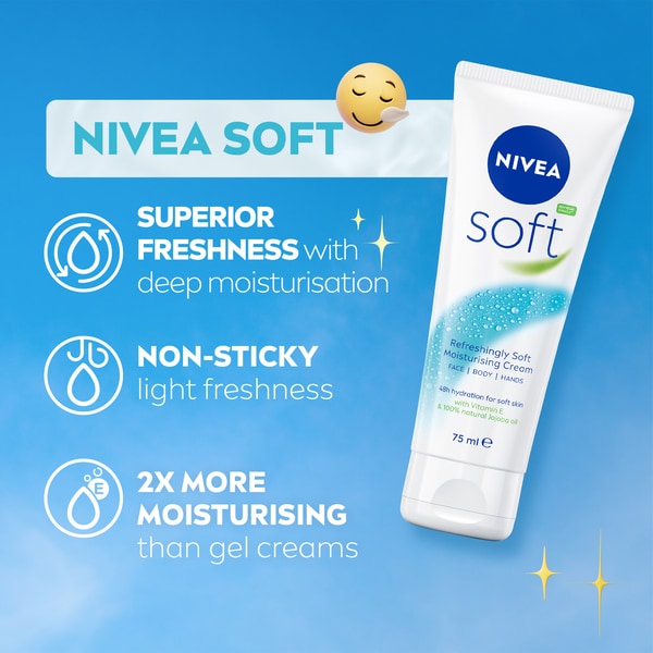 NIVEA Soft Moisturiser Cream for Face, Hands & Body, 75ml