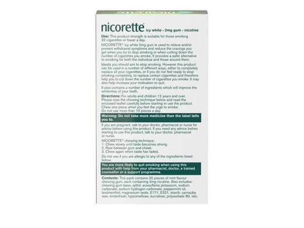 Nicorette Icy White 2mg Nicotine Gum 30s (Stop Smoking)