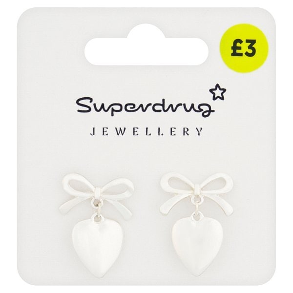 Superdrug Heart & Bow Earrings Silver Tone