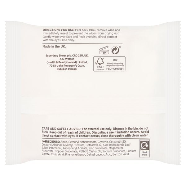 Superdrug Essentials Fragrance Free Face Wipes 2 pack