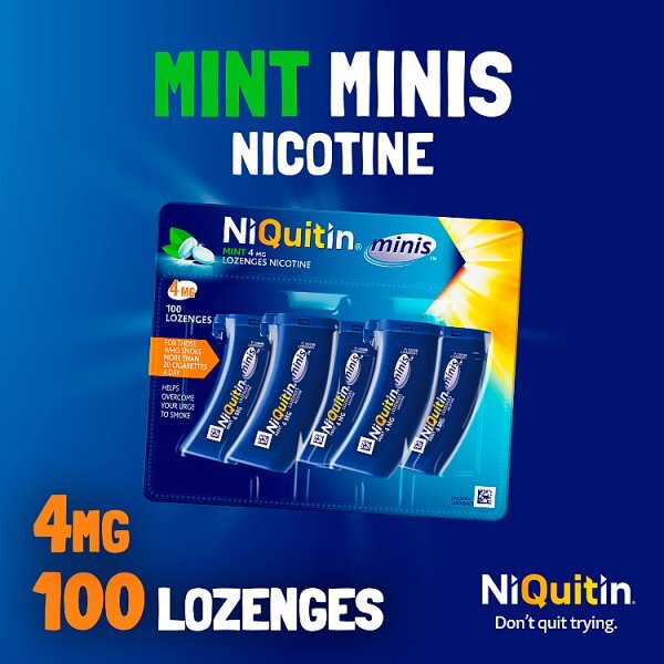 NiQuitin Minis Mint 4mg, 100 Lozenges- Quit Smoking Aid