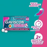 Gaviscon Heartburn Double Action Mixed Berry Tablets X48