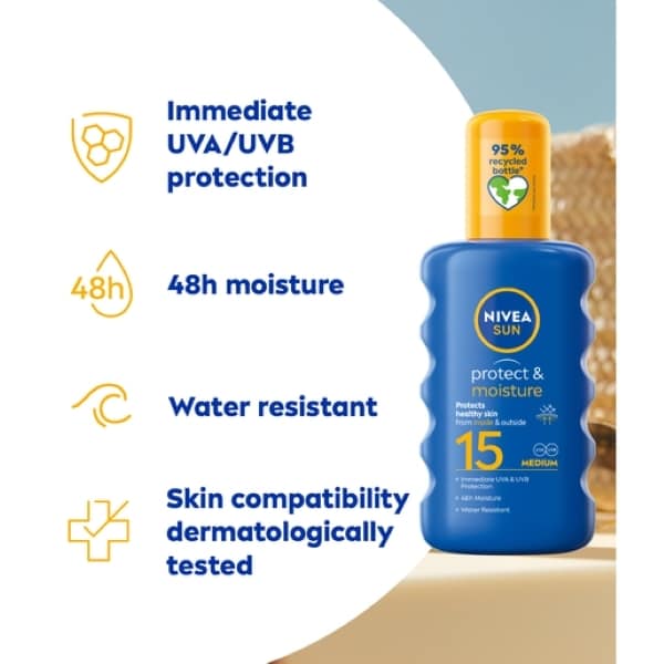 NIVEA SUN Suncream Spray Protect & Moisture SPF15 200ml