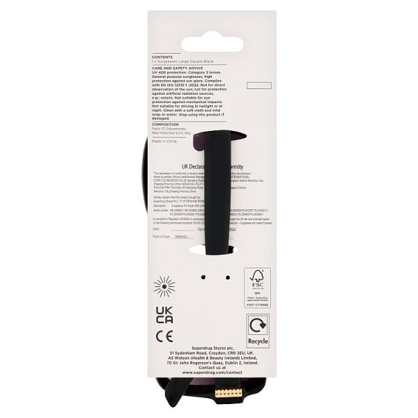 Superdrug Large Square Sunglasses Black