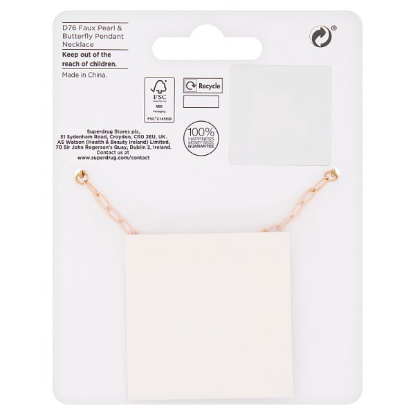 Superdrug Butterfly Pendant & Pearl Effect Necklace