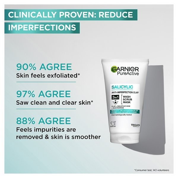 Garnier Pure Active 3in1 Clay Mask Scrub Wash Oily Skin 150ml