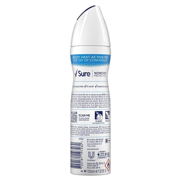 Sure Antiperspirant Deodorant Aerosol Nonstop Cotton 150ml
