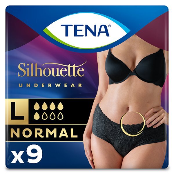 TENA  Silhouette Normal Black Incontinence Pants Size Large 9 pack
