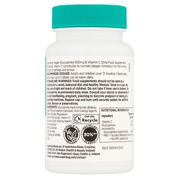 Superdrug Vegan Glucosamine 500mg with Vitamin C 30 Tablets