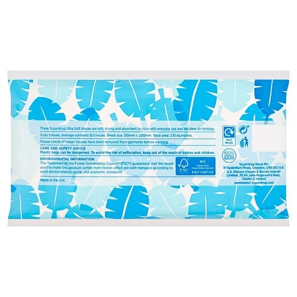 Superdrug Travel Tissues 3 Ply 50 Sheets