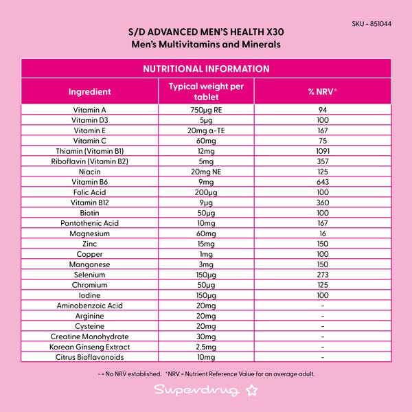 Superdrug Advanced Mens Health X30