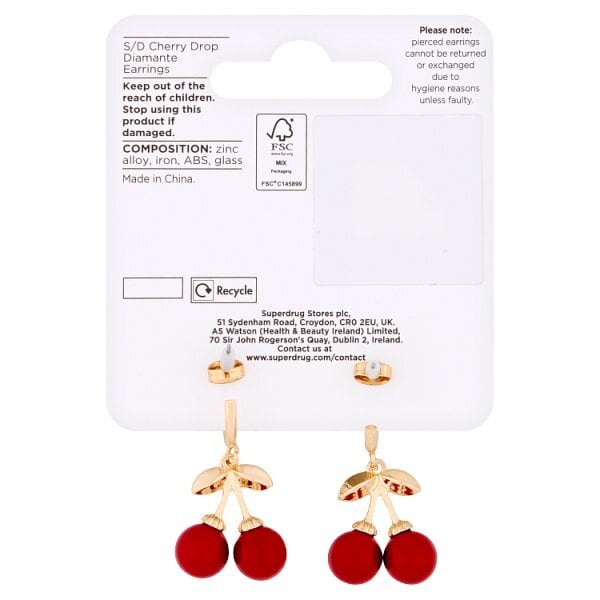 Superdrug Cherry Diamante Drop Earrings