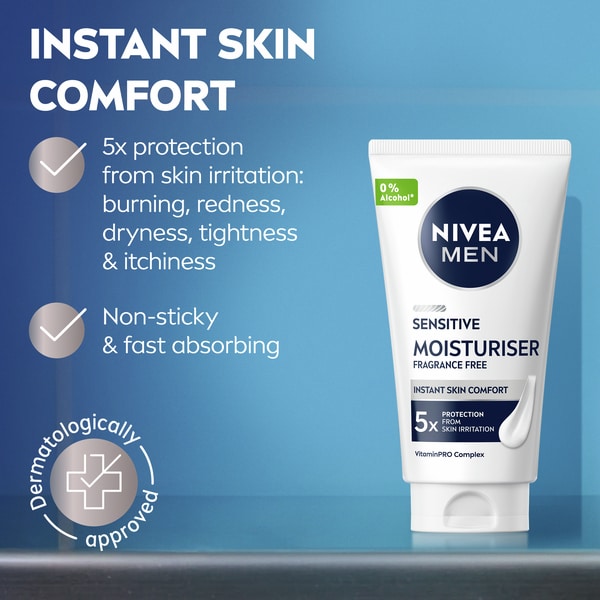 NIVEA MEN Sensitive Face Moisturiser with 0% Alcohol, 75ml
