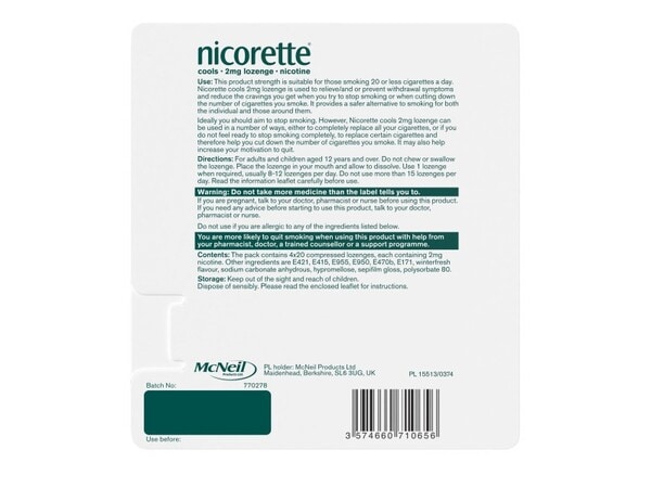 DNR Nicorette Cools 2mg Icy Mint Lozenge 80s (Stop Smoking)