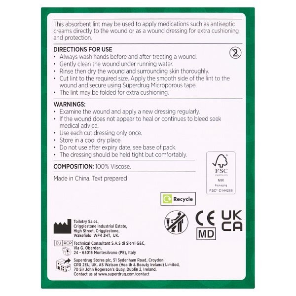 Superdrug Absorbent Lint Dressing 39cm x 39cm