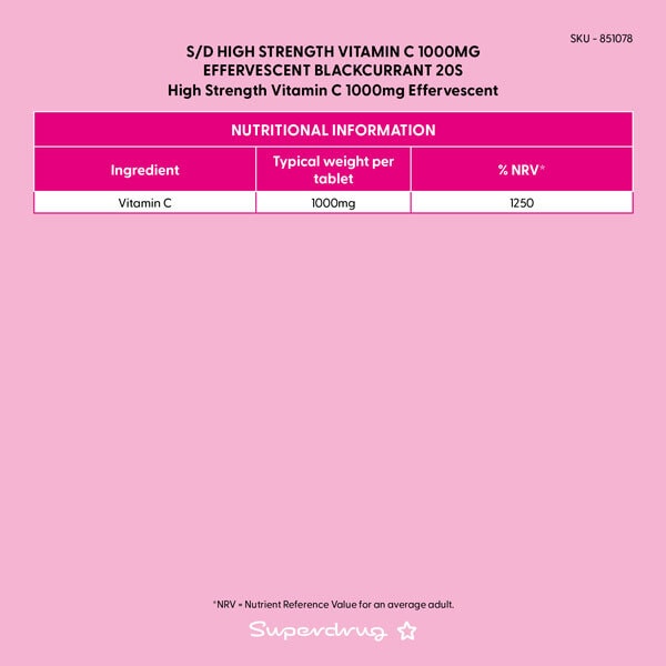 Superdrug High Strength Vitamin C 1000mg Effervescent Blackcurrent 20s