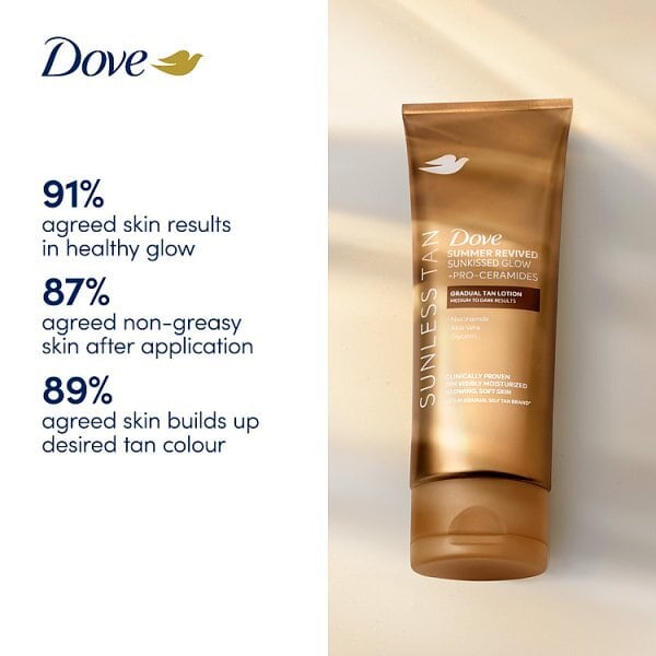 Dove Summer Revived Sunless Gradual Tan Lotion Sunkissed Glow + Pro-Ceramides in Medium to Dark 200ml