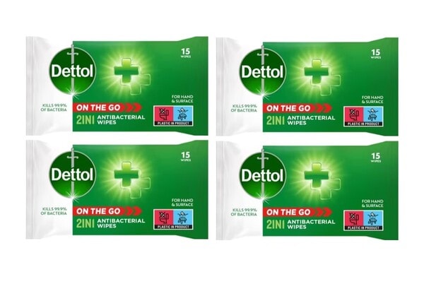 Dettol 2 in 1 Anti-Bacterial Wipes 15s X 4