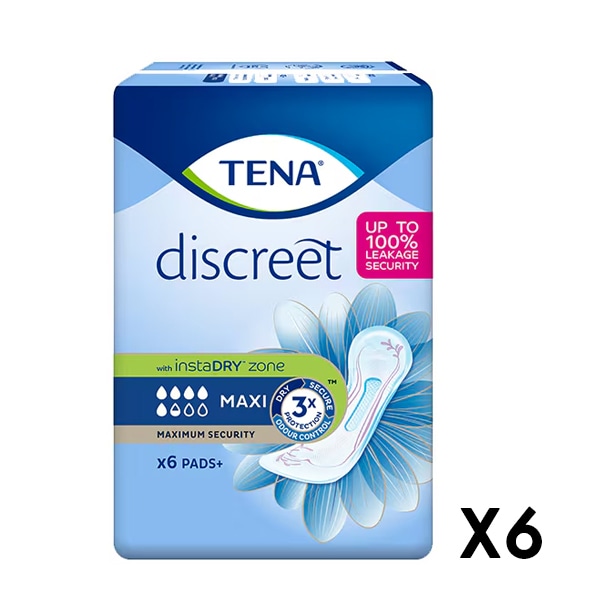 TENA Discreet Protect+ Maxi incontinence Pads 6 pack x12 Bundle