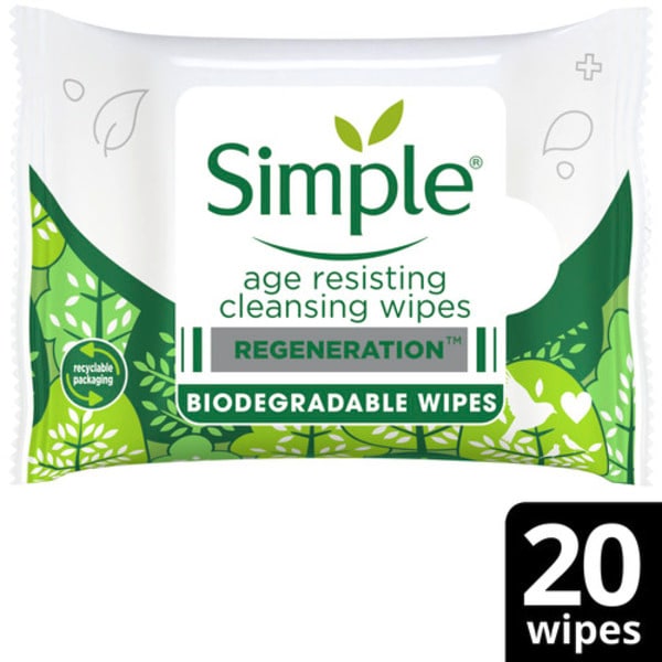 Simple Age Resisting Biodegradable Facial Wipes 20 Wipes