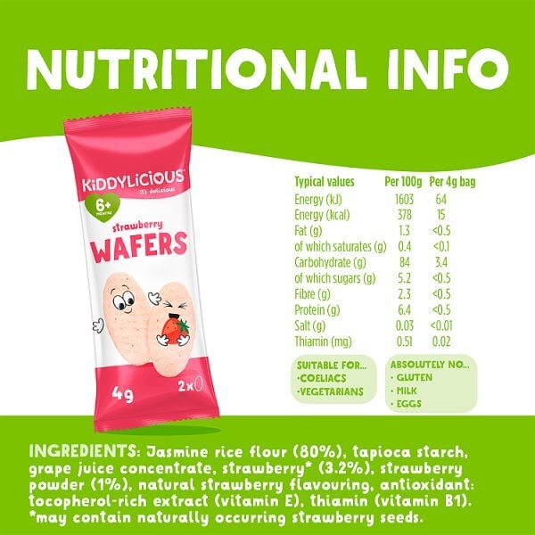 Kiddylicious Strawberry Mini Wafers 4x4g 6m+