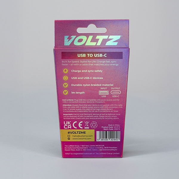 Voltz Usb To Usb-C Cable Pink