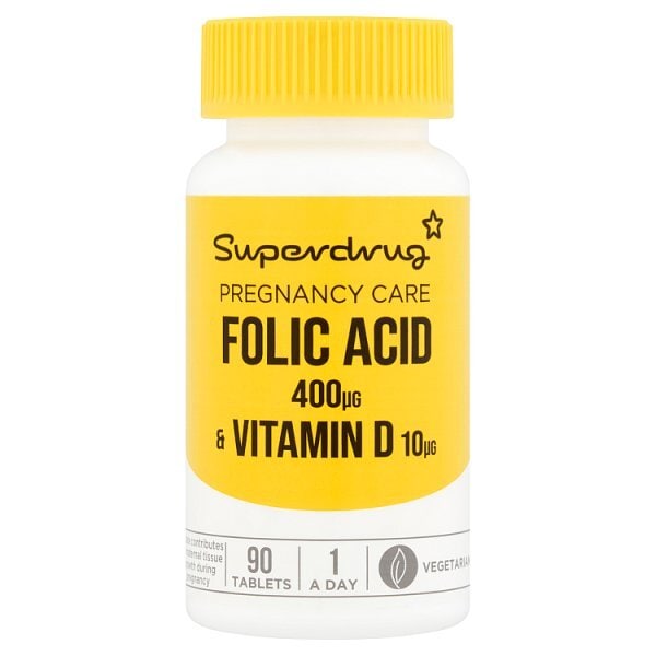 Superdrug Folic Acid 400ug + Vitamin D 10ug 90s